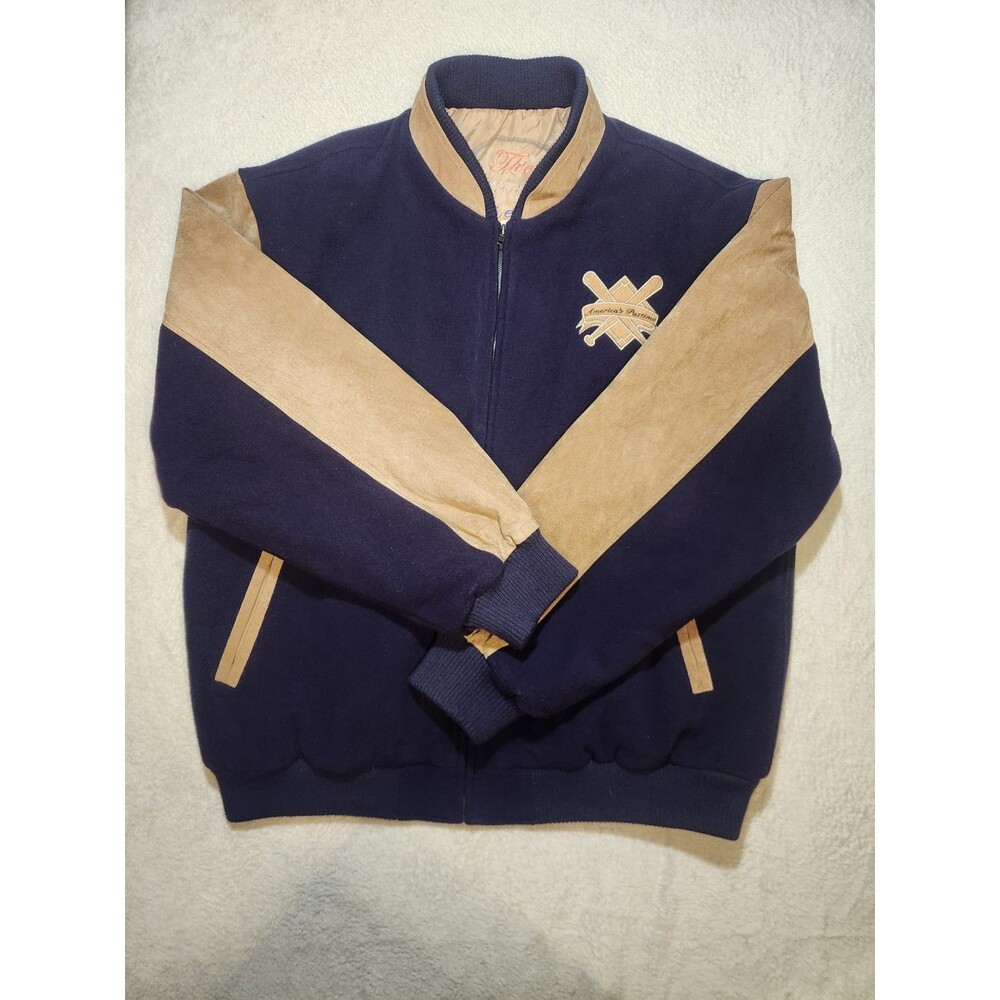 The Bradford Exchange America's Pastime Baseball Varsity Jacket Navy Tan XXL